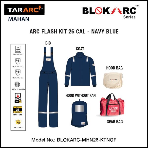 Mahan Arc Flash Kit (Men), Arc Rating: 26 Cal/Cm² , HRC 3 (Bib, 32″ Coat, Hood)