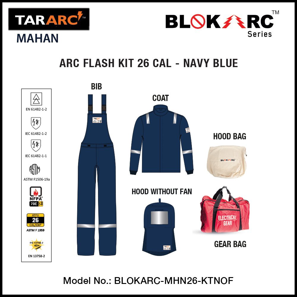 MAHAN ARC FLASH KIT (MEN), ARC RATING: 26 CAL/CM² , HRC 3 (BIB, 32" COAT, HOOD)