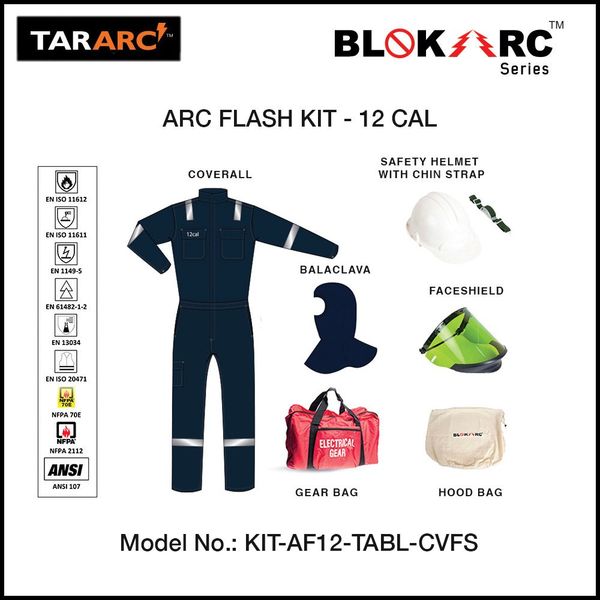 Arc Flash Kit (Men), Arc Rating: 12 Cal/Cm² , HRC 2 (Coverall, Faceshield, Hard Hat & Balaclava)